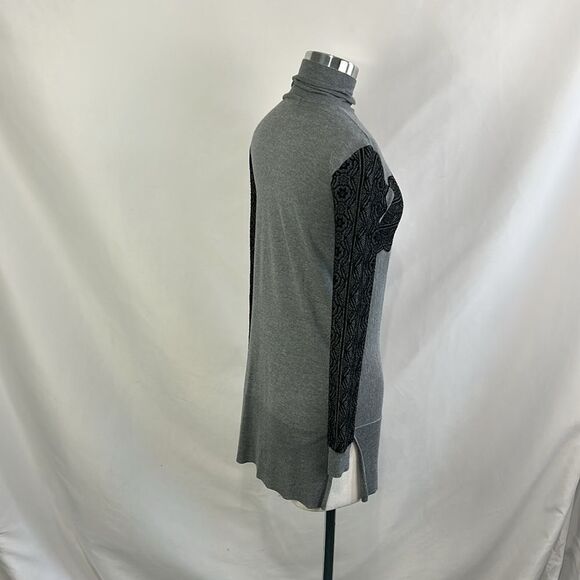 Thakoon Gray With Black Lace Detail Turtle Sweater - Picture 4 of 6
